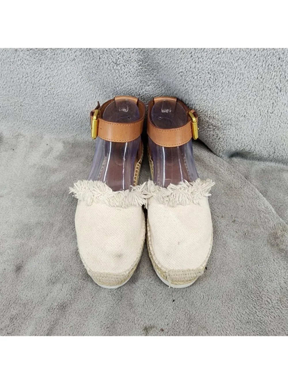 See by Chloe Shoes Womens 7 Tan Textile & Leather Glyn Espadrille Sandals *Read*